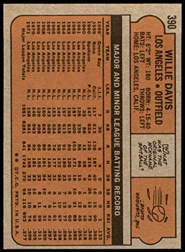 1972 Топпс # 390 Вили Дејвис Лос Анџелес Доџерс ВГ/екс Доџерс