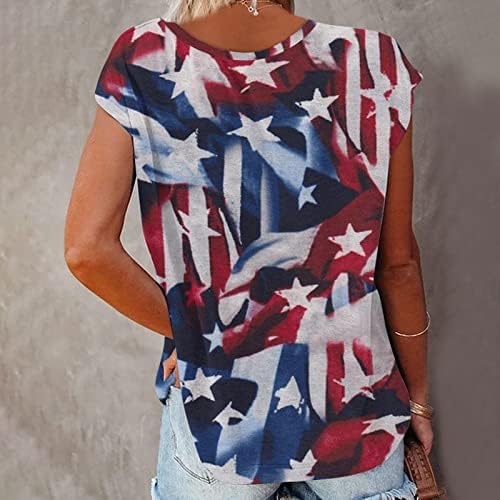 Патриотски кошули за жени американско знаме маица капка рамо летни одмори врвови 2023 година во САД блуза Ден на независност