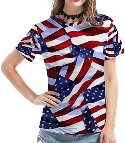 4 -ти јули женски американско знаме за печатење кошули од САД, Денот на независноста на САД, маица врвови на американско знаме starвезда шарена