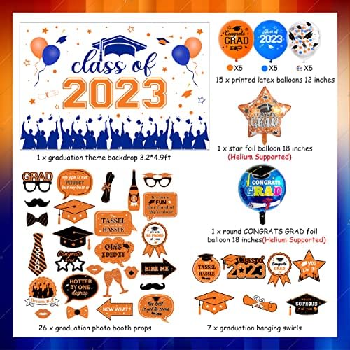 2023 Дипломирање Украси Портокалово Сина, Дипломирање Позадина Виси Вител Фолија Балон Латекс Балон Фото Кабина Реквизити За Класа На