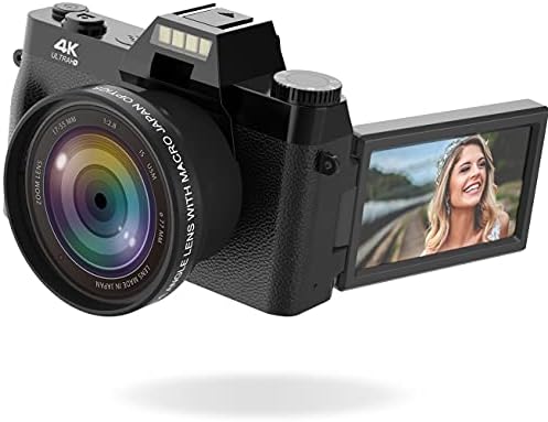 Камера за блогирање, 4K дигитална камера за YouTube со WiFi, 16x дигитален зум, флип екран од 180 степени, леќи со широк агол, макро леќи,