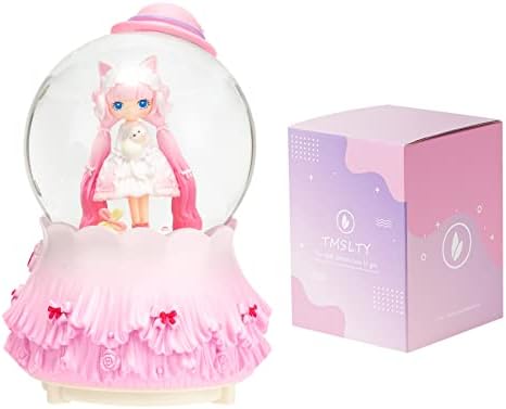 Tmslty подарок музички кутија со Лолита ротирачка кристална топка снег глобус завиткана розова лолита ротирачка боја промена на LED