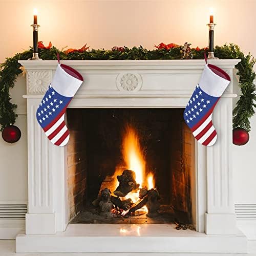 Американско знаме Божиќно порибување чорапи печати Божиќно дрво украси за камин