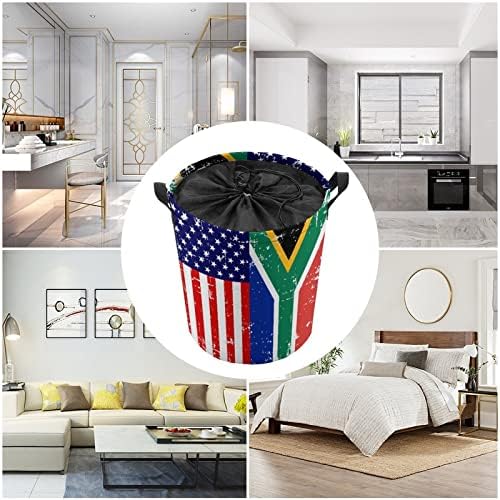 Американско Јужноафриканско Знаме 42л Тркалезна Корпа За Перење Облека Што Се Склопува Попречува Со Врвка За Влечење