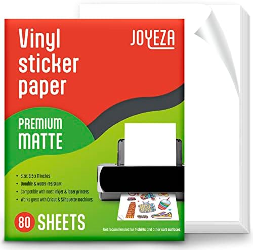 Prime Premium Printium Printer Vinyl налепница за печатач со инк -џет - 80 листови мат бел водоотпорен, се суши брзо живописни бои, држи