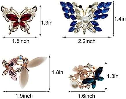 Модна пеперутка брош иглички постави 4 парчиња симпатична инсекти кристал бисер ригистони лапел иглички џемпер шал -клипови брошла безбедносни
