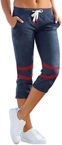 Етни памучни панталони за џогирање на жени за жени бејзбол шема печати џемпери за џемпери, еластично влечење на половината на половината, обични