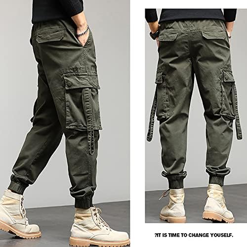 Панталони Sgaogew за мажи спортски лабава памучна работна облека џеб цврсти еластични панталони панталони со панталони салата за салата за