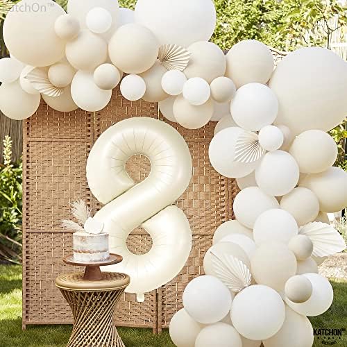 Katchon, гигант крем бел 8 балон број - 40 инчи | 8 роденденски балон декор | 8 -ми роденденски украси за забава | Крем број 8 балон | 8
