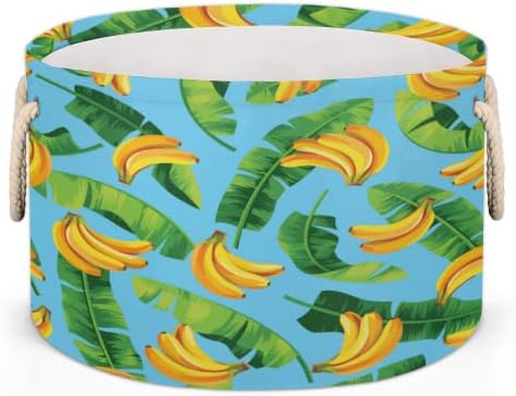 Тропско овошје банана остава големи тркалезни корпи за корпи за перење алишта со рачки ќебе корпа за складирање за полици за бања за организирање