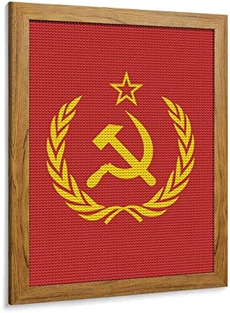 Советскиот Сојуз CCCP SSSR Amblem Red DIY 5D Diamond Sainting KITS со дрвена рамка целосна вежба занаетчиски дела за украсување на wallидови