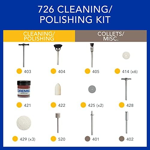 Dremel 726-01 Чистење и полирање на комплет за додатоци за ротациони алатки со кутија за складирање, сет од 20 парчиња-вклучува
