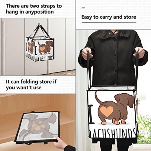 Чувајте ја симпатичната корпа за складирање на кучиња Dachshund Cube со рачки, голема корпа за складирање на организатор за дома