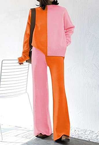 Tolенски жени со 2 парчиња облека со високи куќички со високи врати на вратот поставуваат плетени плетени тренерки поставуваат слободно време