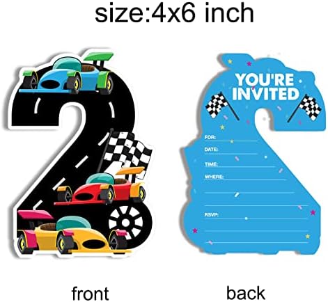 Покани за тркачки автомобил 2 -ри роденденски забави со коверти 2 годишен роденден Два во облик покани картички трки за забави,