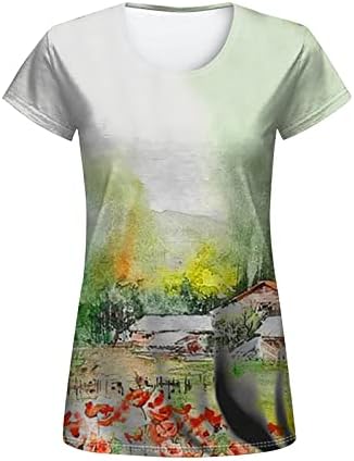 Nokmopo женски кошули плус големина краток ракав моден случајн дигитален принт со цвет и птица со кратки ракави лабава маица