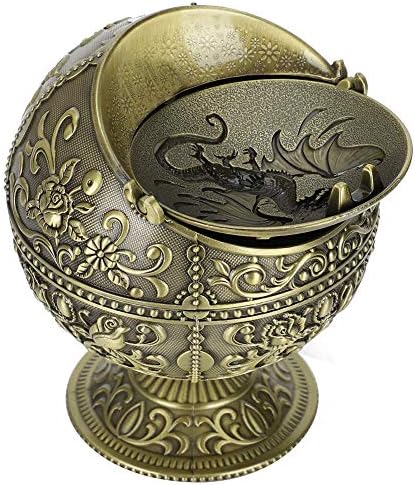 Ветровито од пепел со капакот, сферичен облик на змеј образец легура на цинк гроздобер фиока за пепел за декорација на домашни занаети