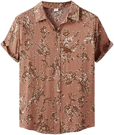 Летни кошули со ахола за мажи, копче за кратки ракави надолу на хавајски кошули на плажа врвови на обични кошули за дизајнери на