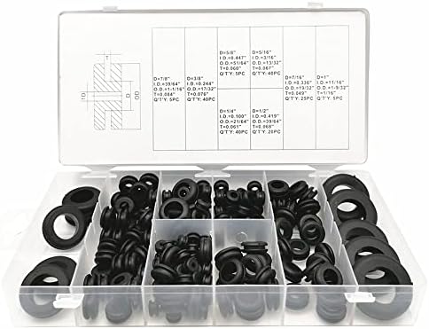 180 парчиња/кутија црна гума гром за заштитен ид за заштитен ид на окулење Постави прстени за заптивки за заптивки за заптивки