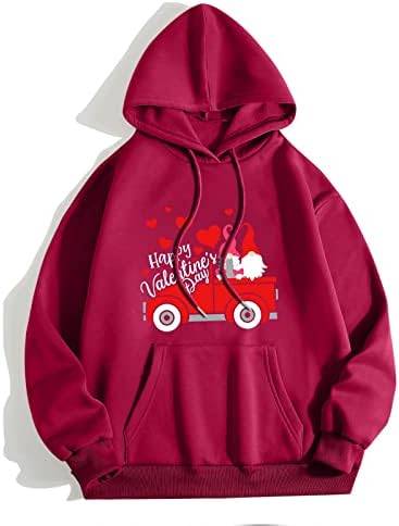 Среќни модни дуксери за Денот на вineубените за жени слатки автомобили гноми срцеви печати пулвер со аспиратор со долги ракави