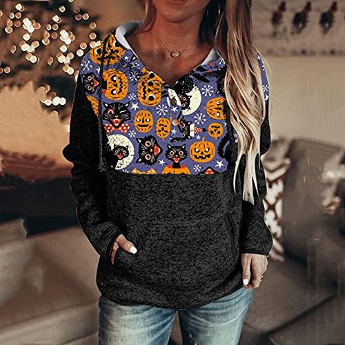 Дулкови за жени со дизајни Ноќта на вештерките со долги ракави со екипа на тиква графичка естетска маичка за зашивање на тиква
