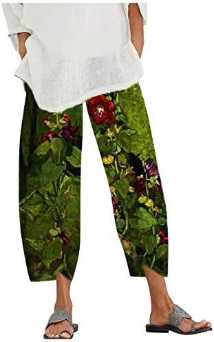 Постелни панталони за жени плажа случајни лабави цветни печатени отпечатени еластични панталони удобни широки нозе долги панталони