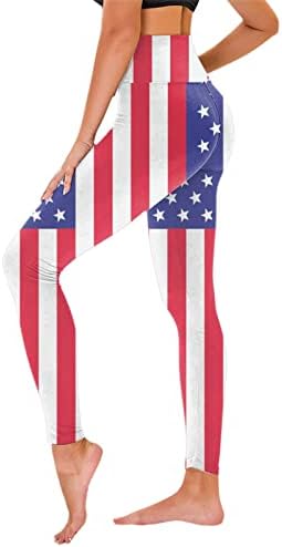 4 -ти јули високи хеланки на половината за жени во САД тренинг со знаме на јога хеланки ултра мек четкан истегнат панталони за