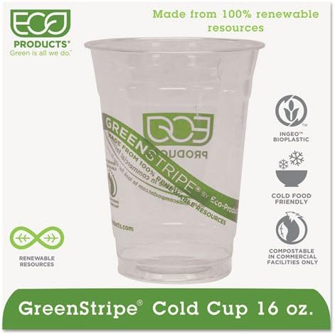 Чаши За Ладен Пијалок со Зелена лента, 16oz, Јасен, 50/Пакет, Продаден како 1 Пакет, По 50 По Пакет