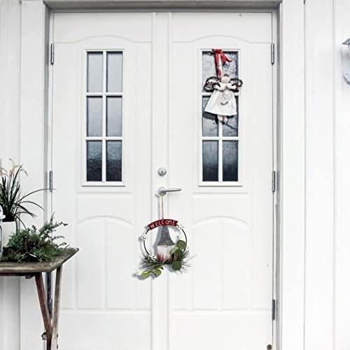 Зелени лисја Декор Божиќ виси добредојде на венец Декор: Божиќ со врата со добредојде, дизајн на венец од лисја од гном, виси украс за празнично