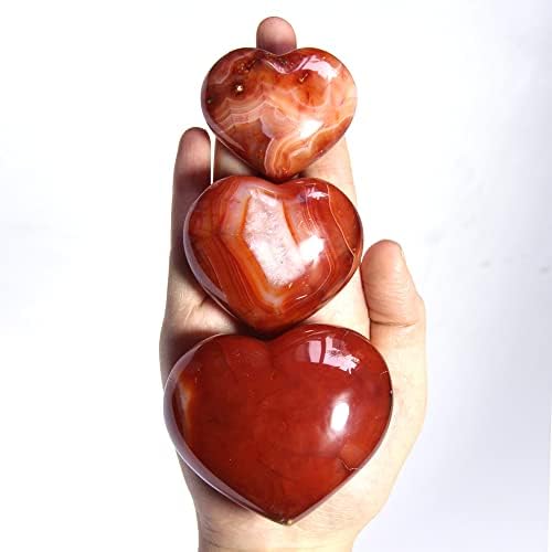 Срцев карнелијански црвен агат кристален лековит корен чакра реики полиран џеб палм камен