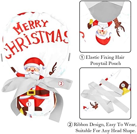 Медицински капачиња на Лорвис за жени со копчиња долга коса, 2 парчиња прилагодливо работно капаче, Дедо Мраз Божиќ Хо Хо Хо Хо