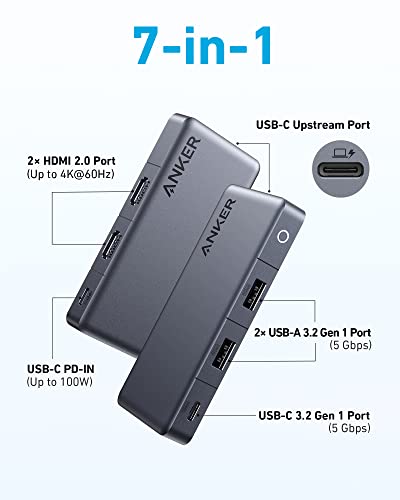 ANKER USB C Центар, ANKER 343 USB C Центар СО 100w Испорака На Енергија, Двојна 4K HDMI Пристаништа, USB-C Возводно Пристаниште &засилувач;