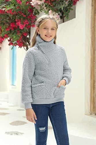 Ебифин девојки Зимски моден лап -скут, маичка за џемпери, обична цврста боја на патент од патент, патент со џебови со џебови