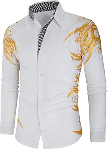 Jeke-DG хипстер Мексикански дизајн Шак фустан кошула мажи случајна марка со долги ракави облека запечатувајќи злато печатено палто за