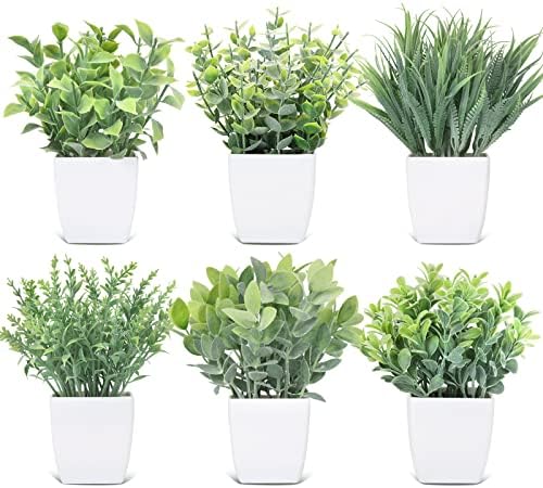 Cewor 6 пакуваат мали лажни растенија за естетска спална соба естетско мини вештачко зеленило засадени растенија факс еукалиптус фабрика