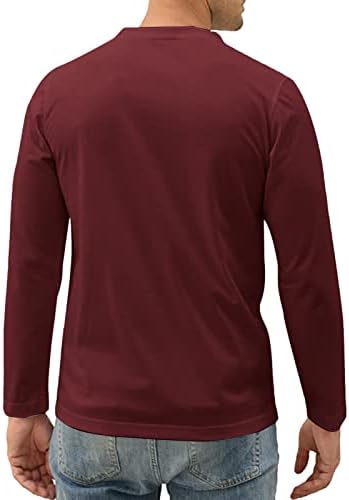 Вокачи мода Хенли кошули за мажи, случајно копче V-вратот Поло кошула со џеб со долг ракав вметнати маици за голф