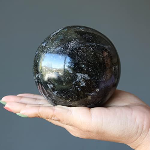 Лабрадоритска сфера темна страна на месечината блиц Кристална топка 3.5-3,75 инчи