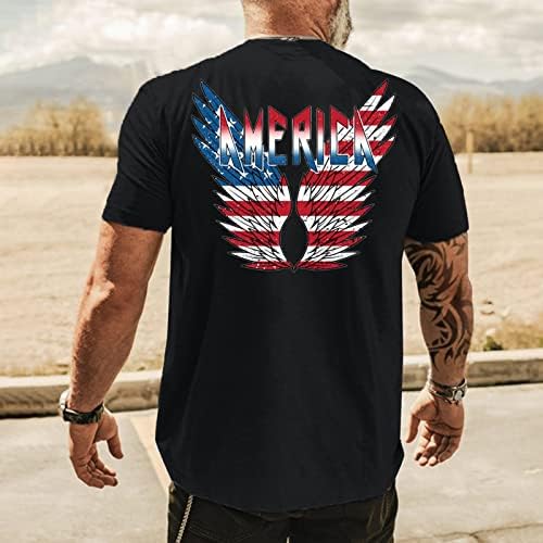 Ubst 4-ти јули маички со кратки ракави за мажи, летни крилја на американско знаме, испечатени тенок вклопуваат патриотски случајни