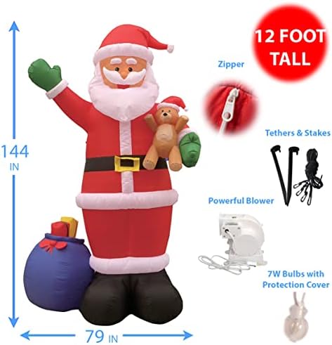 BZB стока 12 стапала висока огромна Божиќна надувување Дедо Мраз со торба за подароци и мечки светла на отворено затворен празник украси