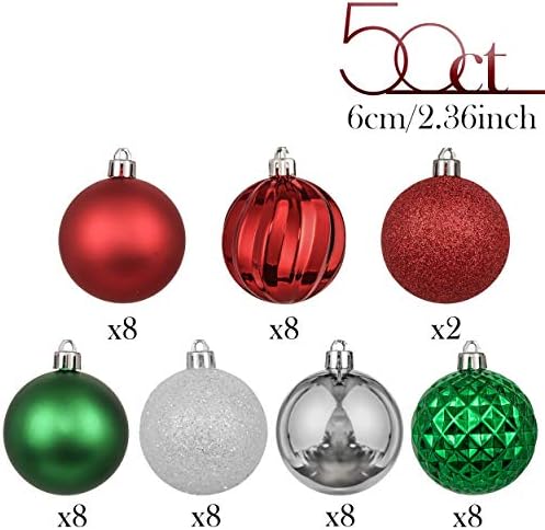 Valery Madelyn 50ct 60 mm црвено зелена бела божиќна топки украси, класична колекција раскош распрскувачки украси за новогодишни
