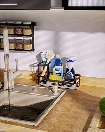 Хапирм мултифункционален мијалник Кади со одвојлив држач за четки, организатор на кујнски мијалник со фиока за влечење на одвод, држач за
