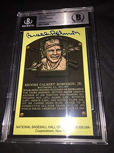 Брукс Робинсон потпиша официјален хоф плакета Бекет 16х злато Гловер плоча 2 - Бејзбол плоча со автограмирани картички