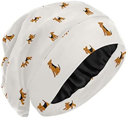 Капа за спиење Цртан филм Среќен Лакланд Териер Сатен наредена капа памук Слауки Бејни череп капа ноќ капа за коса за жени