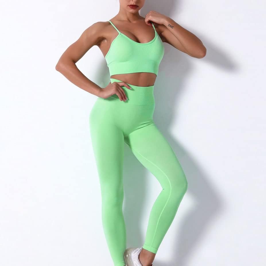 Yfqhdd Беспрекорна јога поставена спортска облека облека за вежбање облека за жени со висока половината спортска облека фитнес костум 2