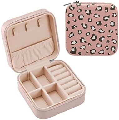 Алаза Пинк гепард Лаопард печати животно, мала кутија за накит за жени девојки мажи патуваат накит кутија ПУ организатор, розов раб
