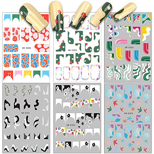 Променливи француски налепници за нокти, слатки цртани филмови, цветни нокти, самолепливи декорации, насмеани налепници за лице, обоени стримичари,