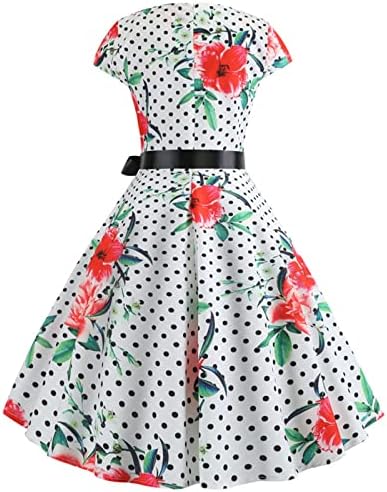 Женски обични фустани гроздобер печати краток ракав чипка-фустан со краток ракав фустан со краток ракав