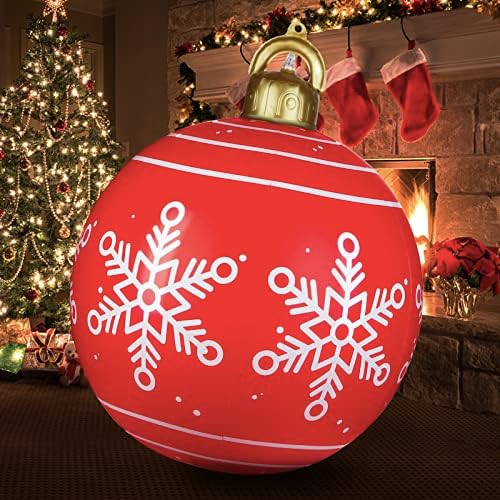 Осветлете ја Божиќната топка на надувување на ПВЦ, 24 инчи голема ПВЦ на надувување на отворено Божиќно украсена топка со лесна,