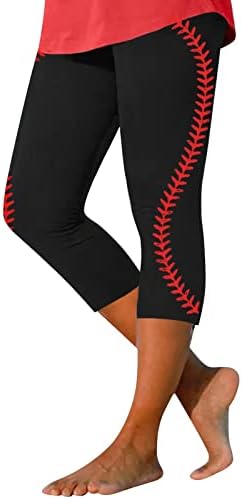 Жени 2023 Бејзбол печати за печатење хеланки случајни удобни високи половини тенок јога панталони хулахопки дами тренингот исечени панталони