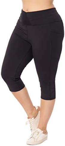 Zerdocean Women'sенски плус големина на хеланки Спортски каприс со џебови со високи половини атлетски тренинзи јога панталони за контрола